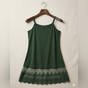 Zenana Premium Sz M- Long Line Cami Lace Bottom Detail Green